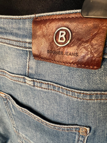 Bogner Jeans Damen W29 L32 M 38 /40 Blau Mid Waist Tapered Logo Premium Denim