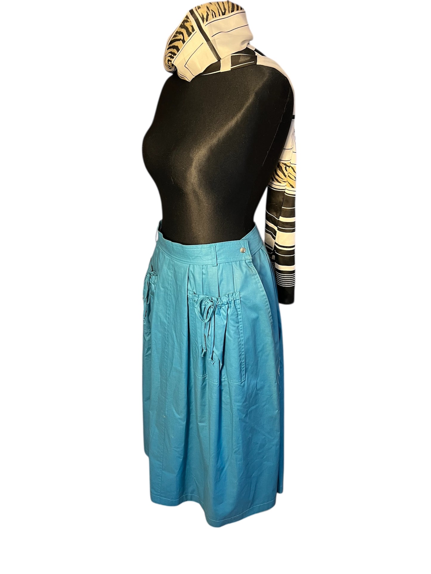 Vintage 90s Rock Petrol ALinie Falten Schleifen Lodenfrey Baumwolle Gr 38 / 40 High Waist