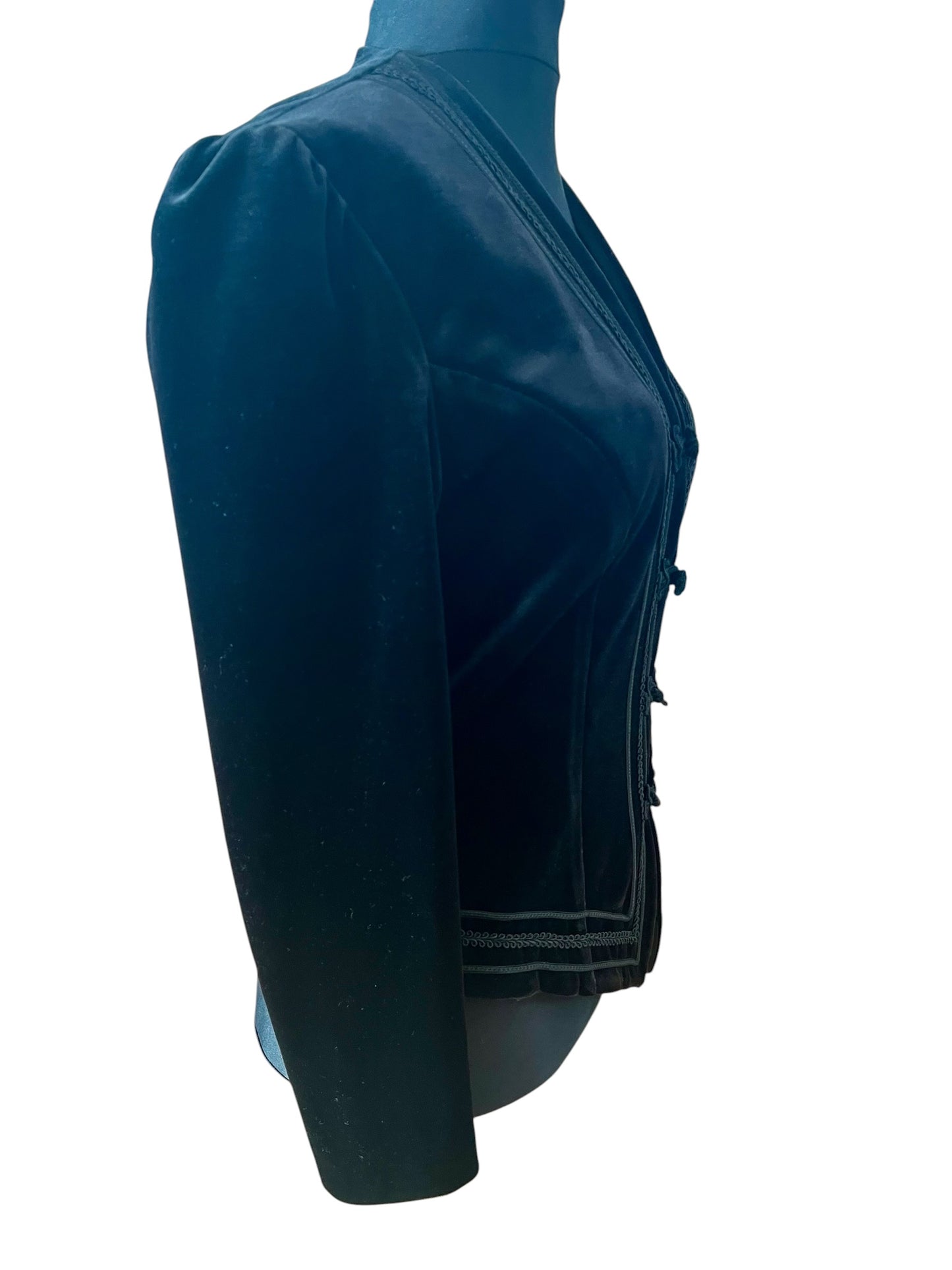 Vintage Vera Mont Samt Jacke 38 40 M Schwarz Gothic Style Tailliert Spitzer Schnitt Bordüre 80s 90s Blazer
