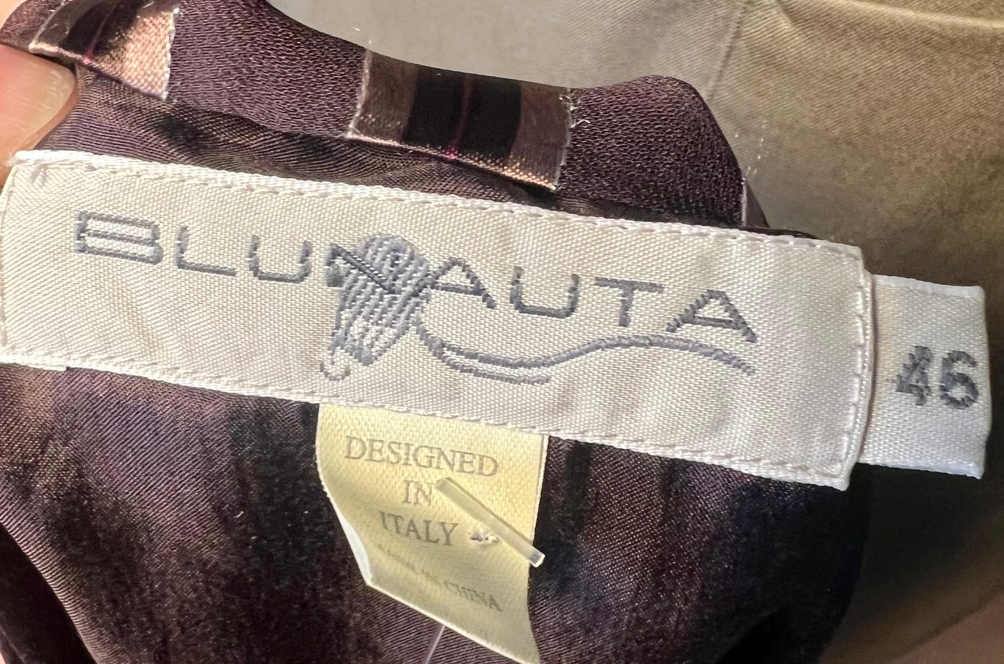 Vintage Blunauta Bluse Seide & Viskose – Ital. 46 (DE 38/40) – Braun Gold Gestreift – Made in Italy