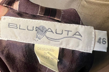 Vintage Blunauta Bluse Seide & Viskose – Ital. 46 (DE 38/40) – Braun Gold Gestreift – Made in Italy