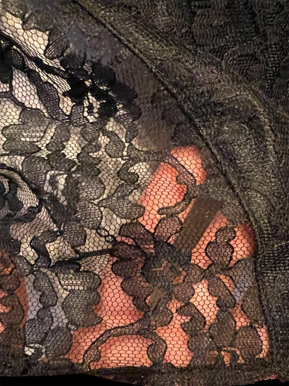 True Vintage 80s Spitzentop Schwarz Transparent | High Neck | Handmade Unikat Gr. 38