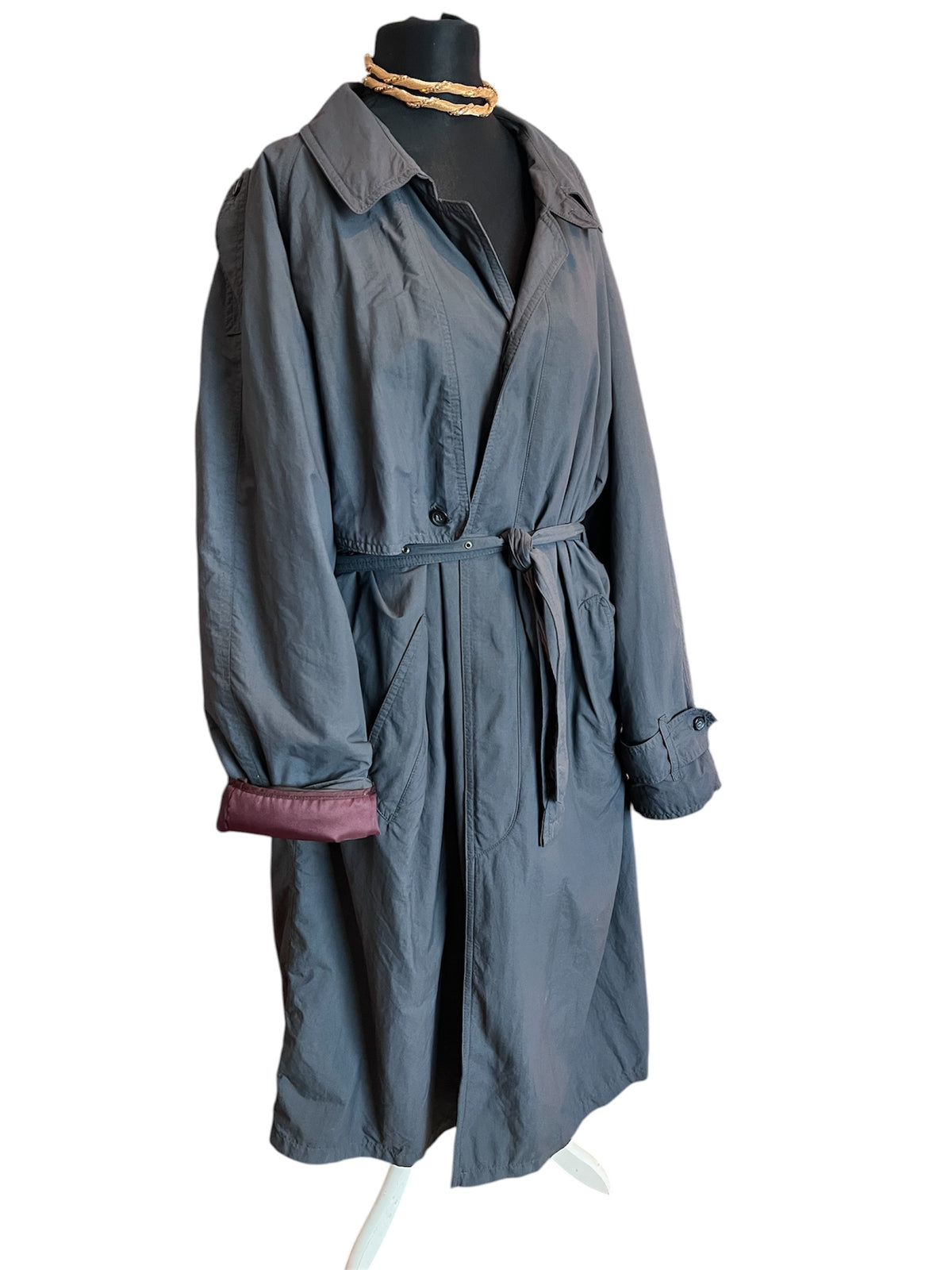 Valmeline Vintage Mantel Oversize Gr. 44 46 48 XXL lang Dunkelgrau Weinrot 80er 90er Trench