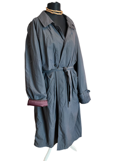 Valmeline Vintage Mantel Oversize Gr. 44 46 48 XXL lang Dunkelgrau Weinrot 80er 90er Trench