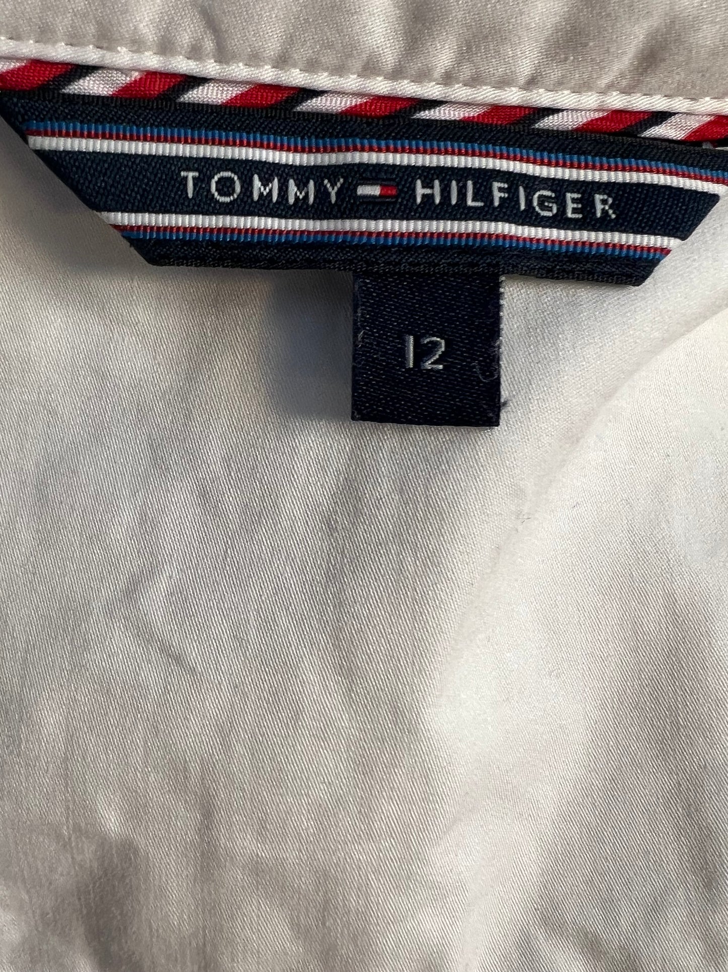 Tommy Hilfiger Vintage Bluse 38 40 M L Weiß Lochmuster Goldknöpfe Y2K