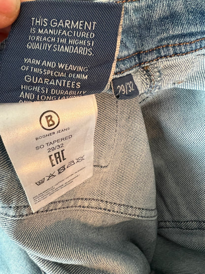 Bogner Jeans Damen W29 L32 M 38 /40 Blau Mid Waist Tapered Logo Premium Denim