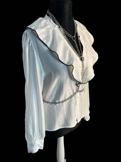 Sara's Choice: H&M Bluse Volant weiss schwarz | Gr. 44 46 XL | Dark Alternative