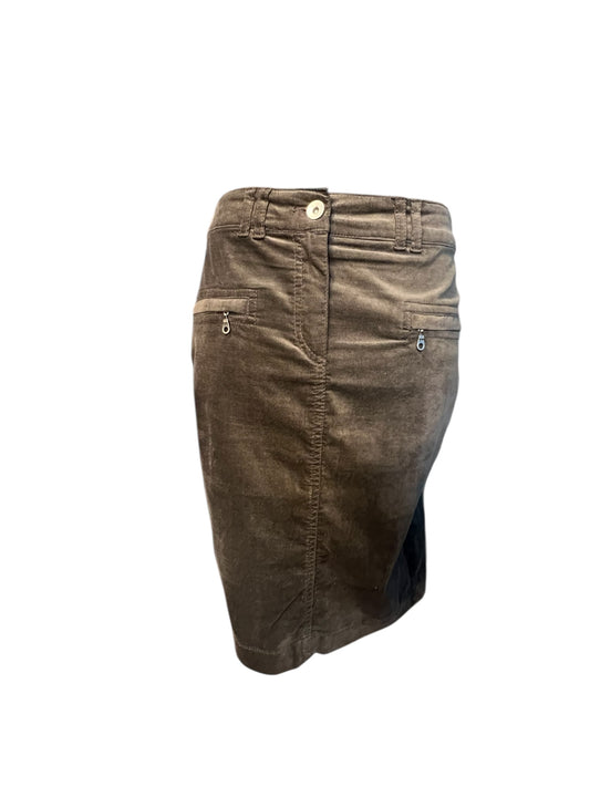 Vintage Samt Midi Rock Hirsch Gr. 38 | Braun Grau | Baumwoll Samt | 80s 90s