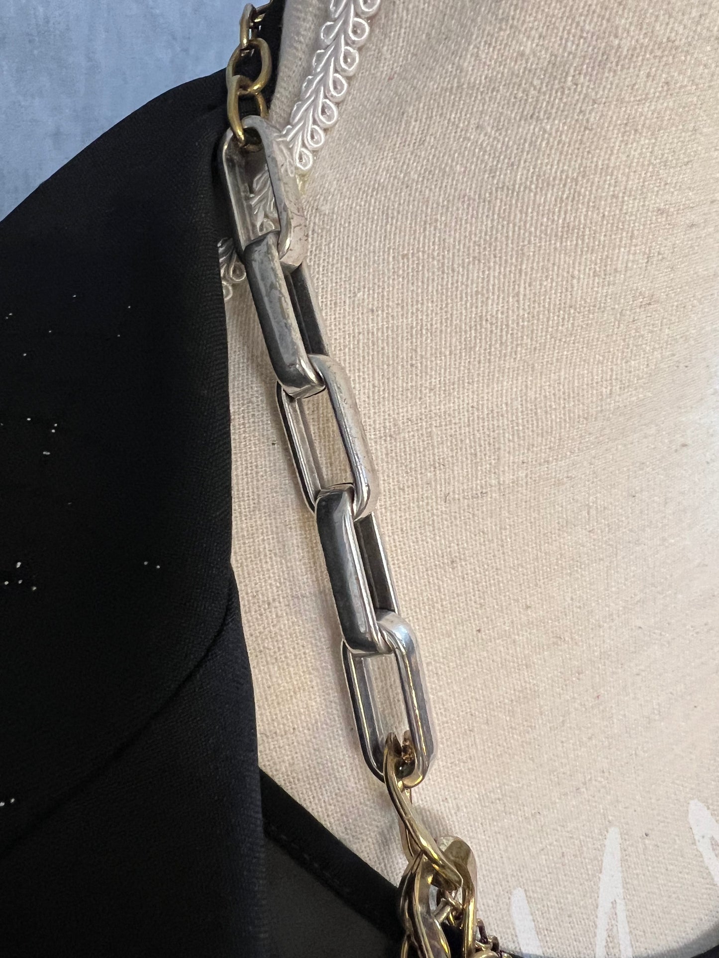 Vintage Statement-Kette | 90s / Y2K | mehrlagig | Gold & Silber | auffällig | ca. 40 cm