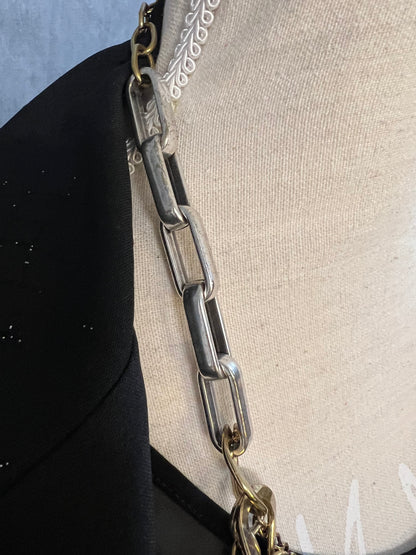 Vintage Statement-Kette | 90s / Y2K | mehrlagig | Gold & Silber | auffällig | ca. 40 cm