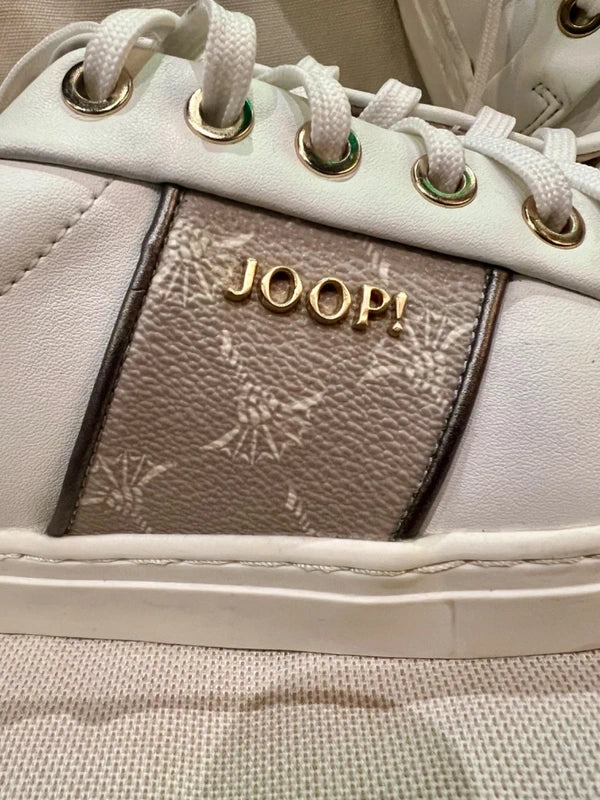 JOOP! Sneaker Leder Weiß Beige Gold Gr. 38 Designer Clean Girl Old Money Trend Premium Turnschuhe