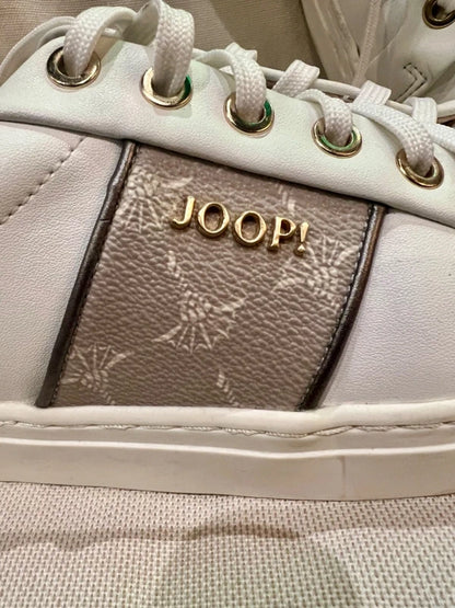 JOOP! Sneaker Leder Weiß Beige Gold Gr. 38 Designer Clean Girl Old Money Trend Premium Turnschuhe