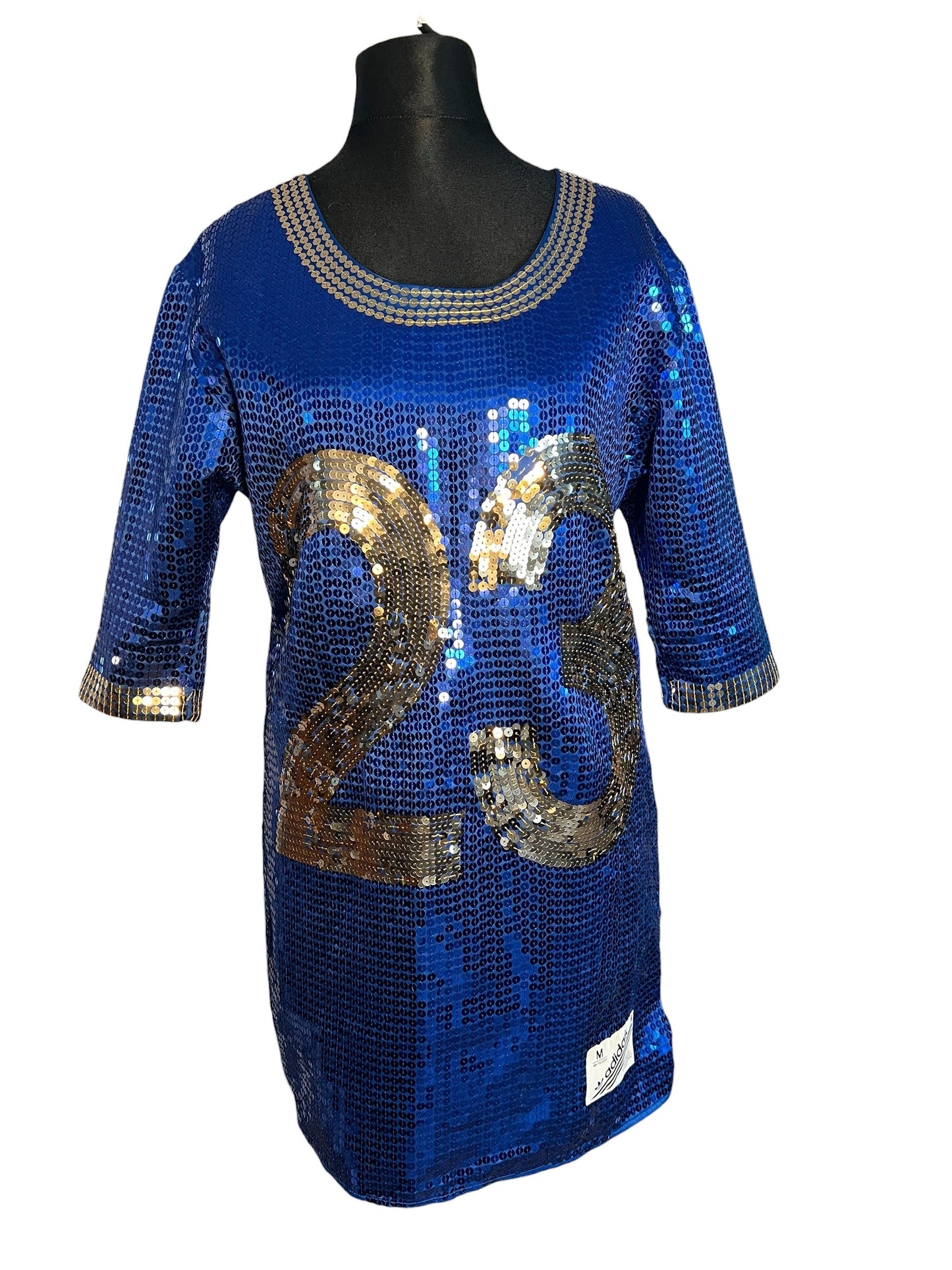 Vintage adidas x Jeremy Scott Paillettenkleid Jersey Dress Blau Gold Gr. M Festival Y2K Rare