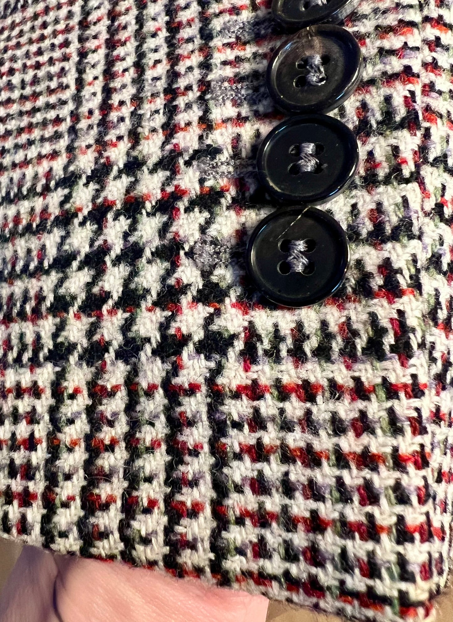 Vintage Windsor Blazer kariert Gr. 38 | Schurwolle Designer Blazer Schwarz Weiß Rot | Karoblazer Business Chic | Tailored Jacket