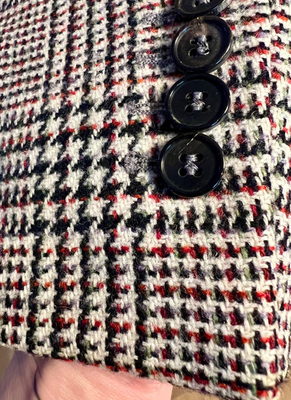 Vintage Windsor Blazer kariert Gr. 38 | Schurwolle Designer Blazer Schwarz Weiß Rot | Karoblazer Business Chic | Tailored Jacket