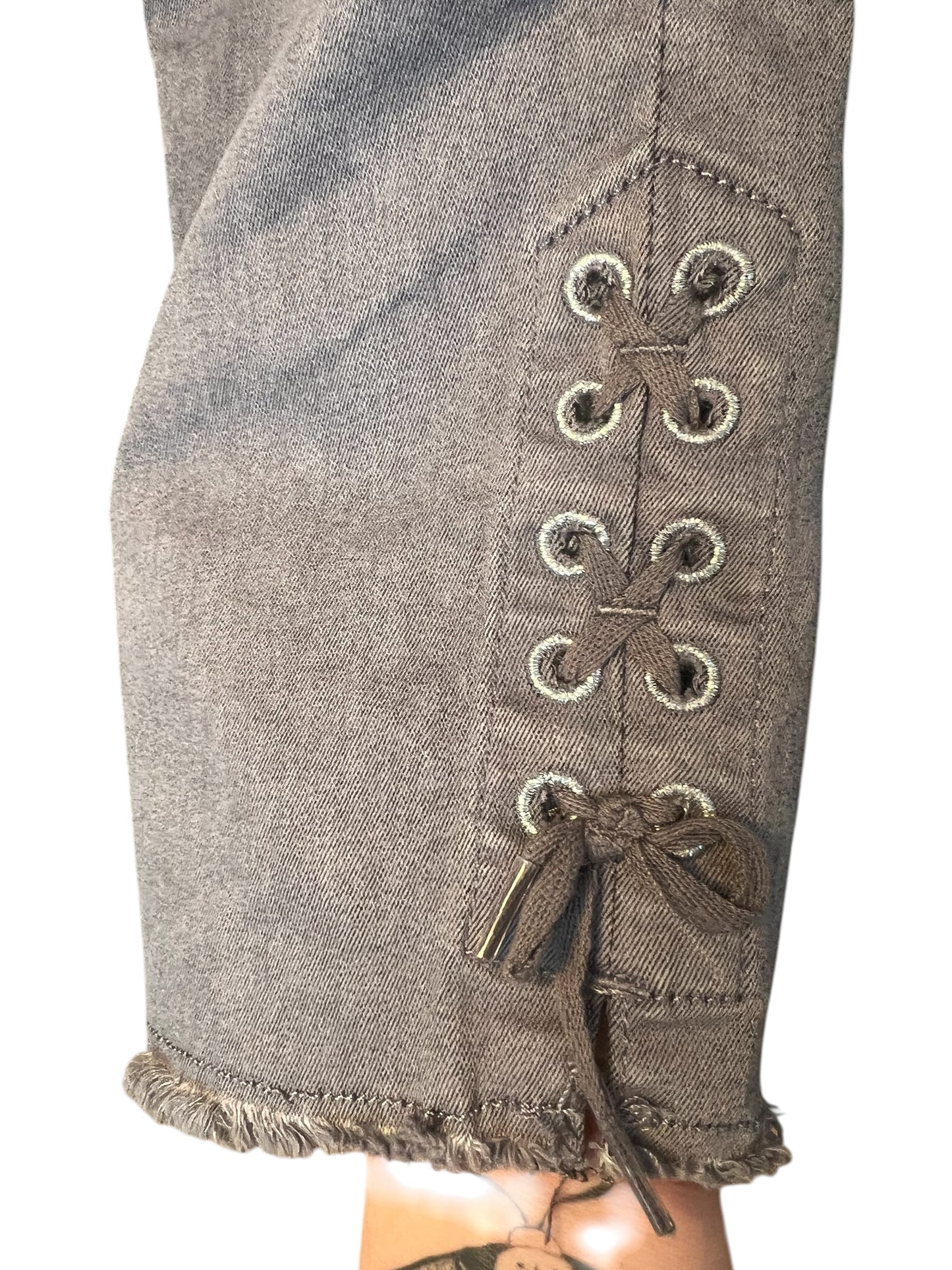 Lascana Jeans grau Schnürung Bein Gr. 38 40 Skinny Lace Up Y2K