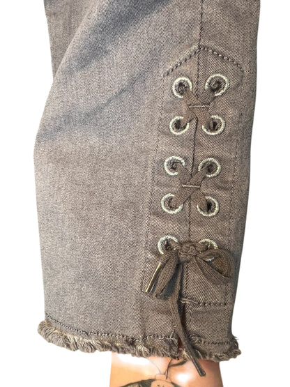 Lascana Jeans grau Schnürung Bein Gr. 38 40 Skinny Lace Up Y2K