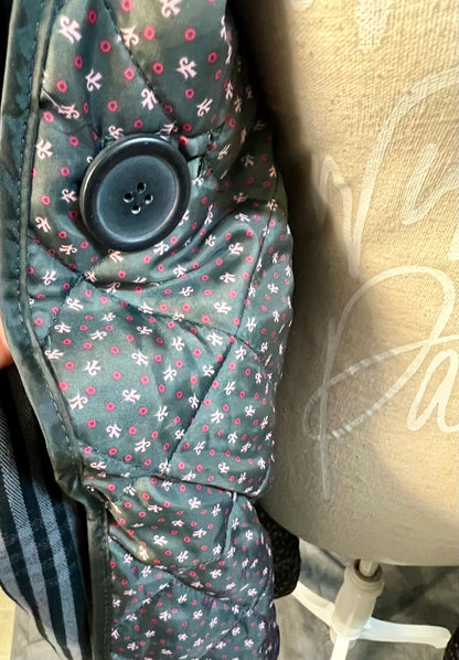 Vintage Y2K Trenchcoat M Schwarz/Grau kariert • Gestepptes Futter • Taillengürtel • EastWest