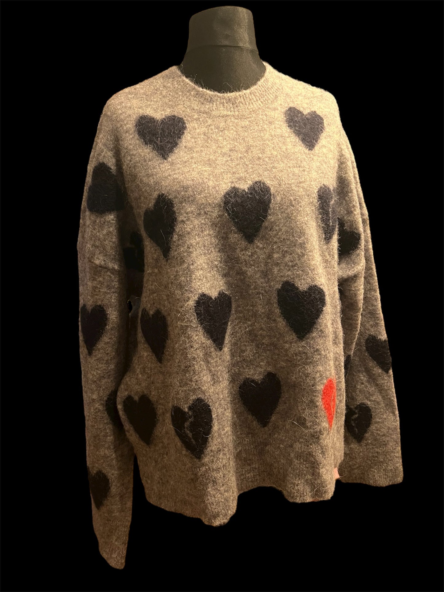 AllSaints Herz Pullover Grau | Wolle & Alpaka | L Oversize | Neupreis 225 € | Top Zustand