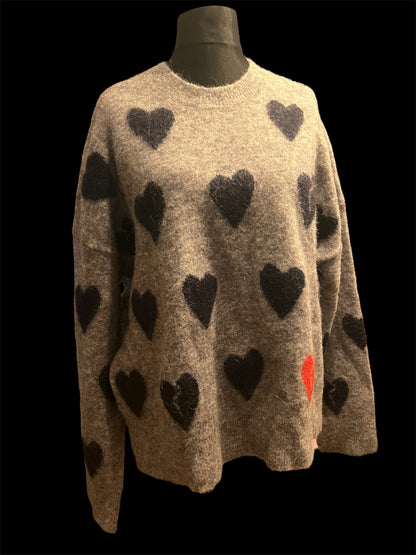 AllSaints Herz Pullover Grau | Wolle & Alpaka | L Oversize | Neupreis 225 € | Top Zustand