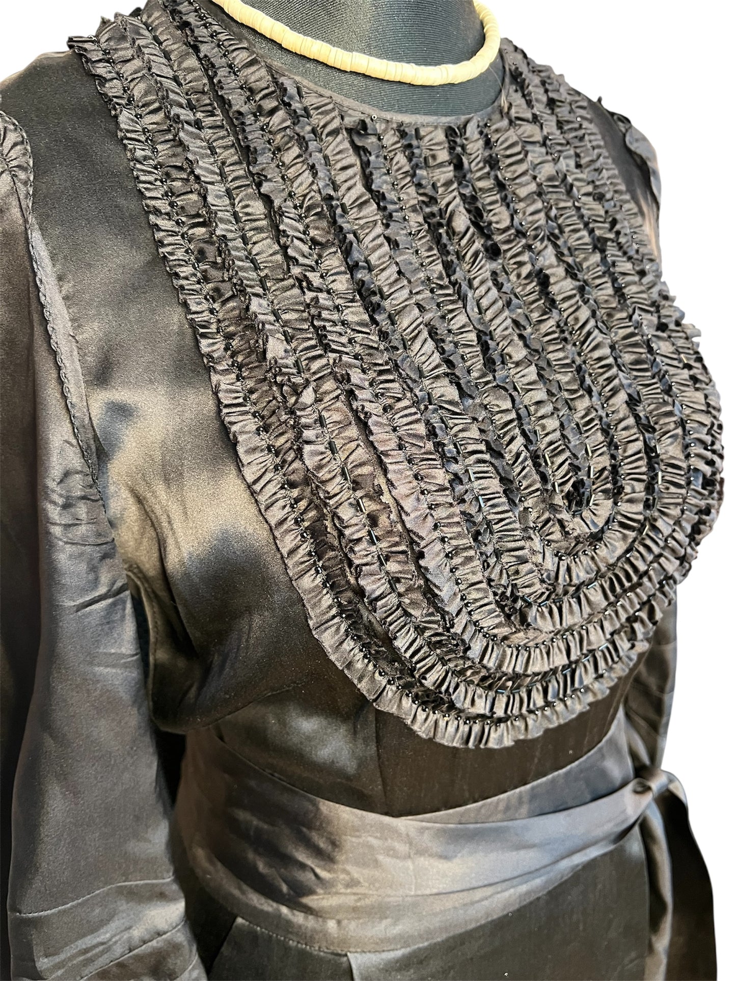 Vintage Kleid By Malene Birger Gr. 38 Elinoa 100 % Seide Schwarz Perlen Knöpfe Taillengürtel