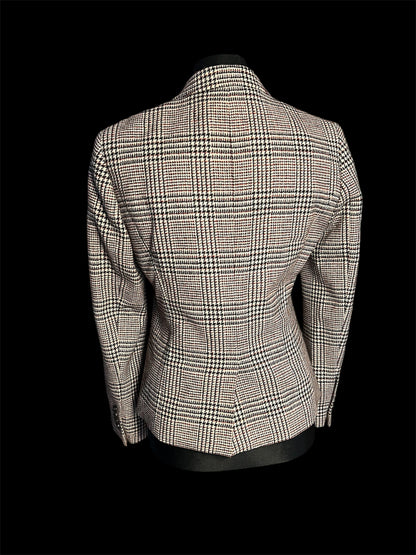 Vintage Windsor Blazer kariert Gr. 38 | Schurwolle Designer Blazer Schwarz Weiß Rot | Karoblazer Business Chic | Tailored Jacket
