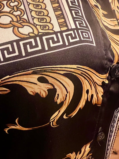 Take Two Kleid S 36 Barock Gold Schwarz Leo Print Italy Vintage Y2k Blusenkleid