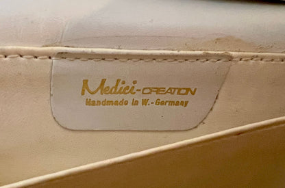 Medici Vintage Leder Tasche 80s Weiß Gold Wappenlogo West Germany Schultertasche Old Money Bag