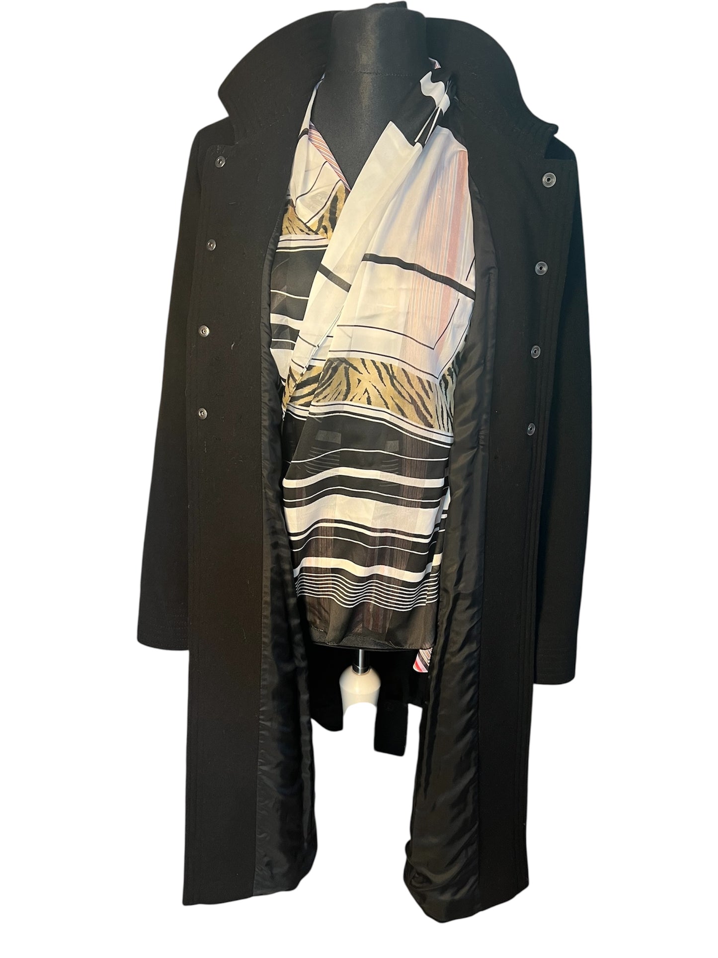 Vintage TUZZI Wollmantel Schwarz Gr. 40 M | 70% Schurwolle & Kaschmir | Gothic Old Money Y2K