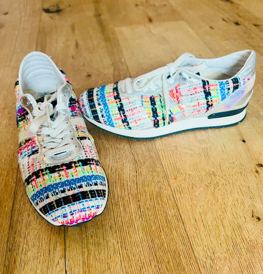 Serafini Sport Sneaker Gr. 38 – Bunte Bouclé & Silber/Holo Details, Designer Sneaker Trend