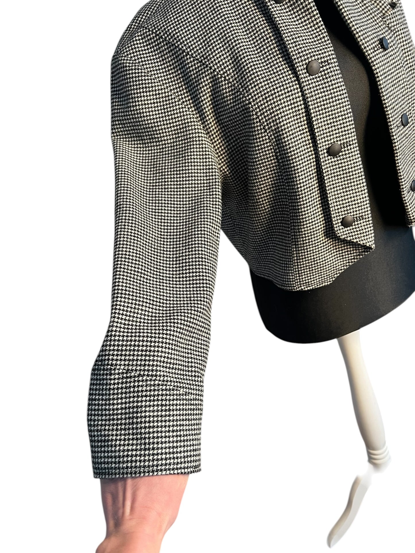 Midway Clothing Co. Vintage Kurzblazer 36 38 S Hahnentritt Schwarz Weiss 80s Oversize Wolle