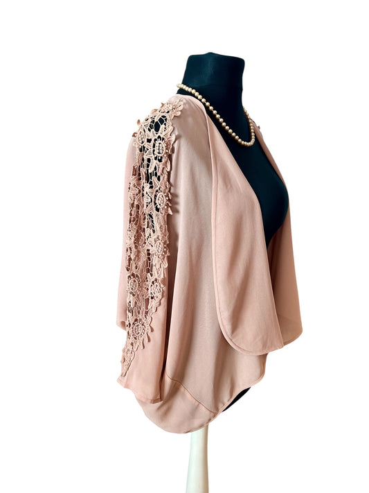 My Hollys Cardigan 36 38 Nude Beige Rosa Spitze Transparent Langarm S M Lace Open Front Sommer Layering Festlich