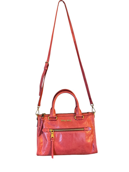 Miu Miu Vitello Shine Schultertasche Himbeer Peonia Leder Designer Bag Original