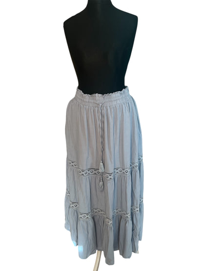 Hippie Style Maxirock Hellblau von Scarlet Darkness – Gr. 38 40 M L Gummizug Boho Spitze