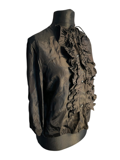 Vintage Rüschenbluse schwarz Gr. 36 38 Goth Romantic Satin Look Primavera