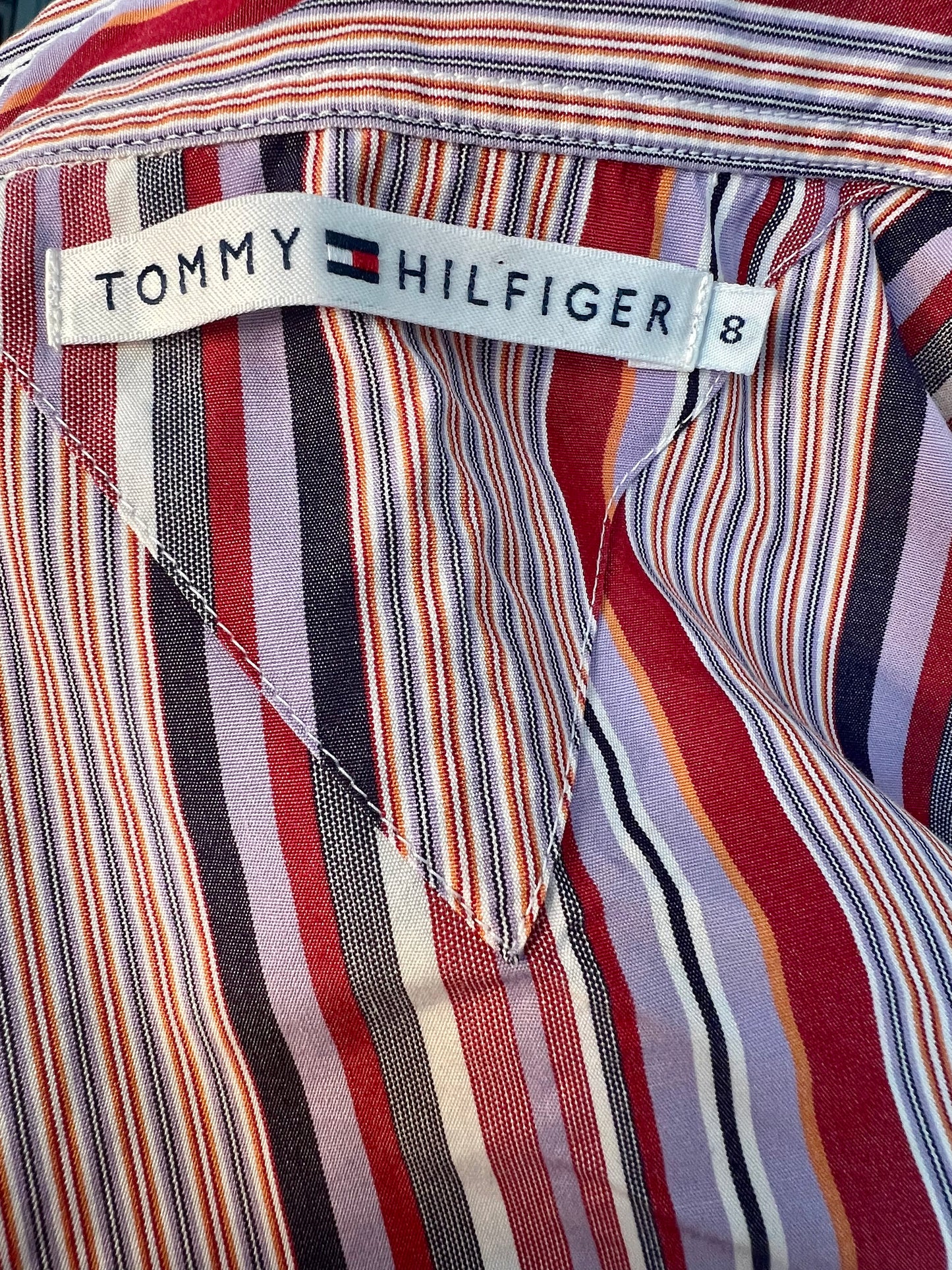 Tommy Hilfiger Bluse Vintage S 36 lila weinrot gestreift Top Zustand y2k 90s