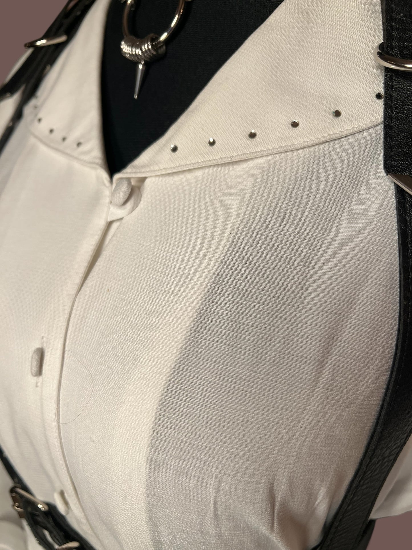 Vintage Bluse Ivory Weiß | Transparent Ärmel | Statement Kragen | Zierdetails | 80s / 90s Chic | Gr. 40