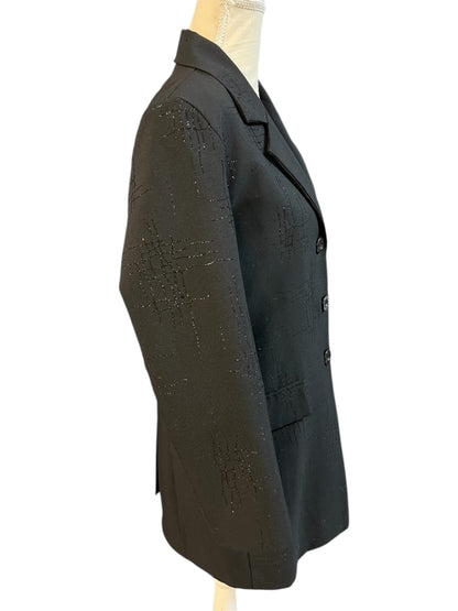 Vintage Longblazer Jenny Paris | 90s / Y2K | schwarz mit Glitzer-Gitter | figurbetont | DE 38