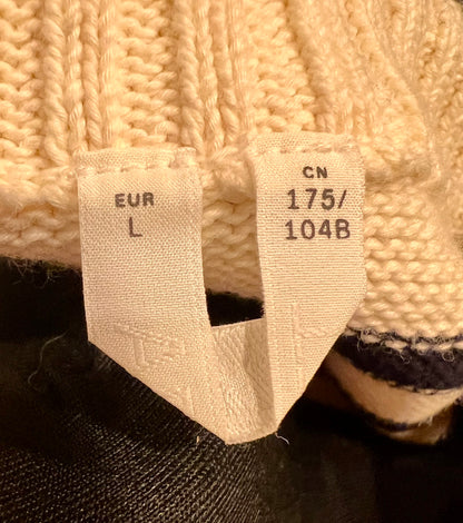 Arket Strickpullover L – Creme Schwarz Gestreift, Knopfleiste, Baumwolle
