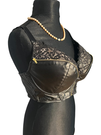 Sara's Choice: Hunkemöller – Lingerie Set Reissverschluss Spitze Strappy BH + Slip schwarz gold | Gr 85F XL 40 42 | Dark Alternative