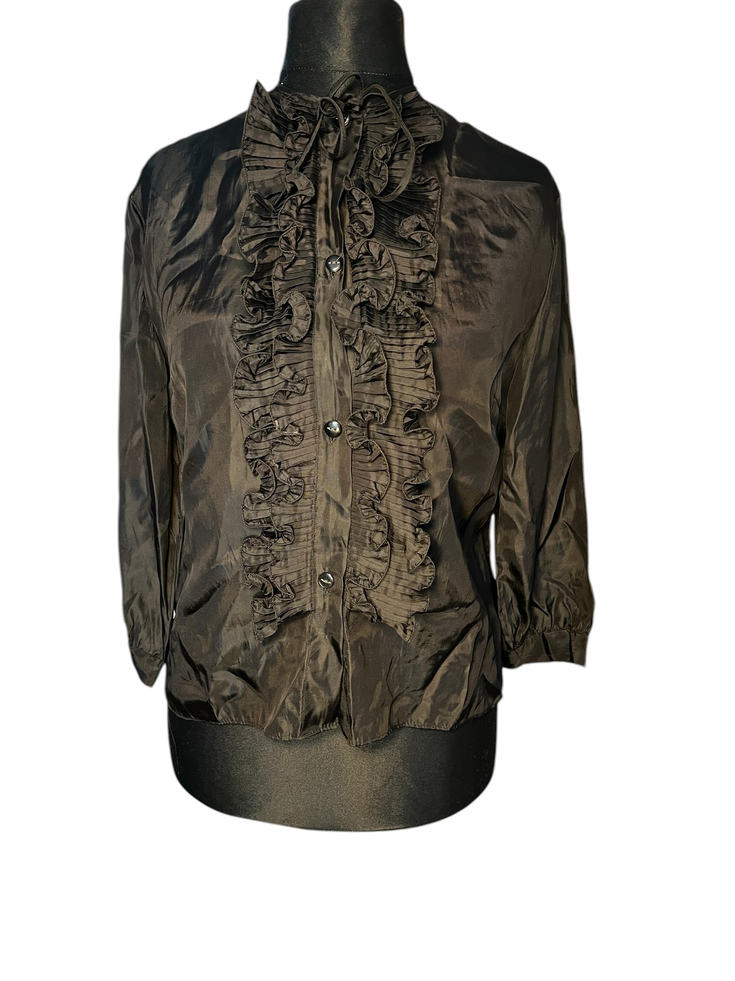 Vintage Rüschenbluse schwarz Gr. 36 38 Goth Romantic Satin Look Primavera