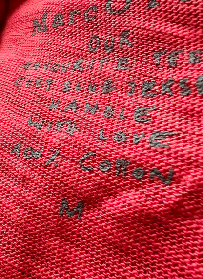 Vintage Marco Polo Shirt Gr. S - M figurbetont, rot, 100% Baumwolle, Flammengarn, Rundhals, 90s