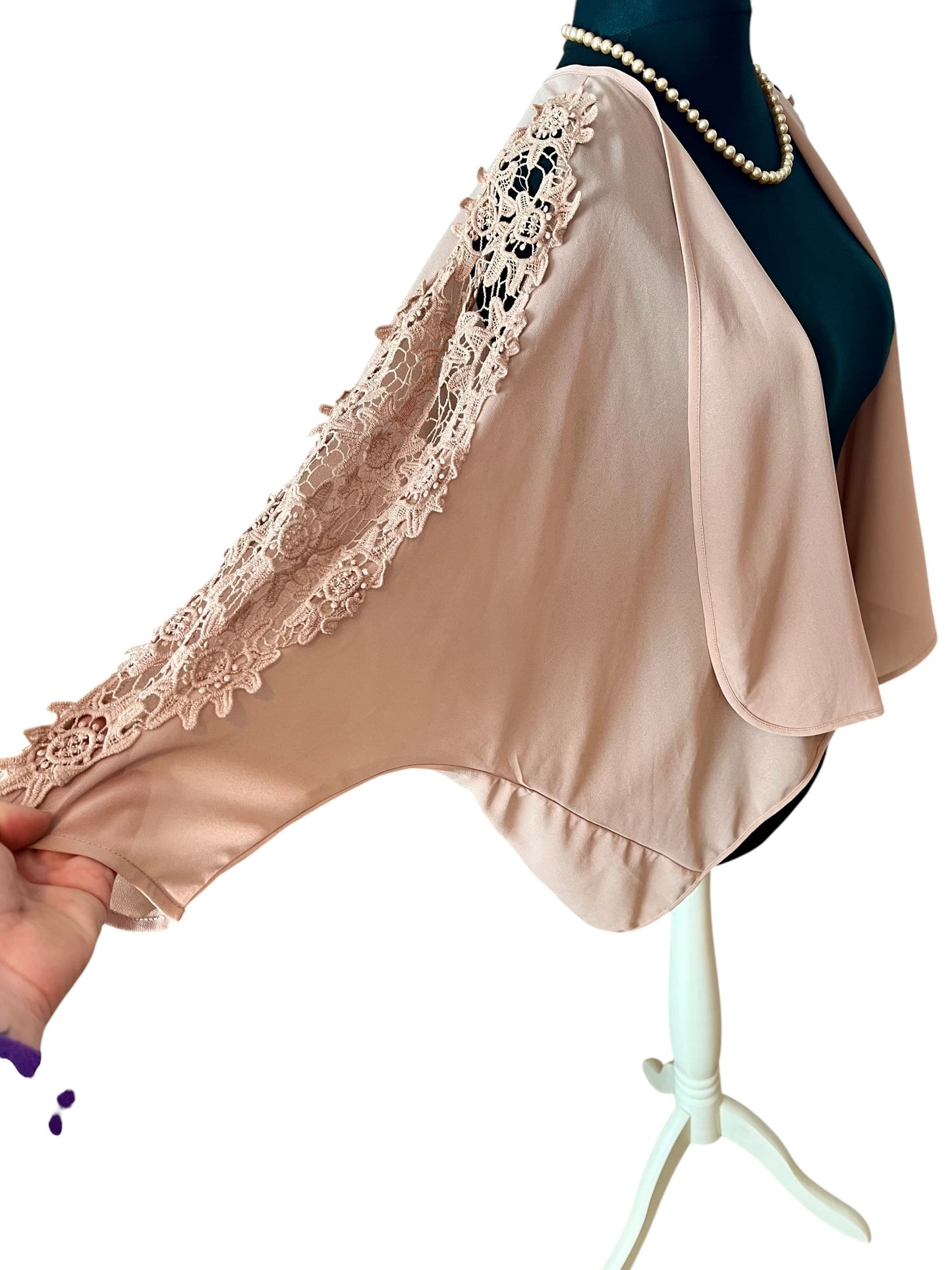 My Hollys Cardigan 36 38 Nude Beige Rosa Spitze Transparent Langarm S M Lace Open Front Sommer Layering Festlich