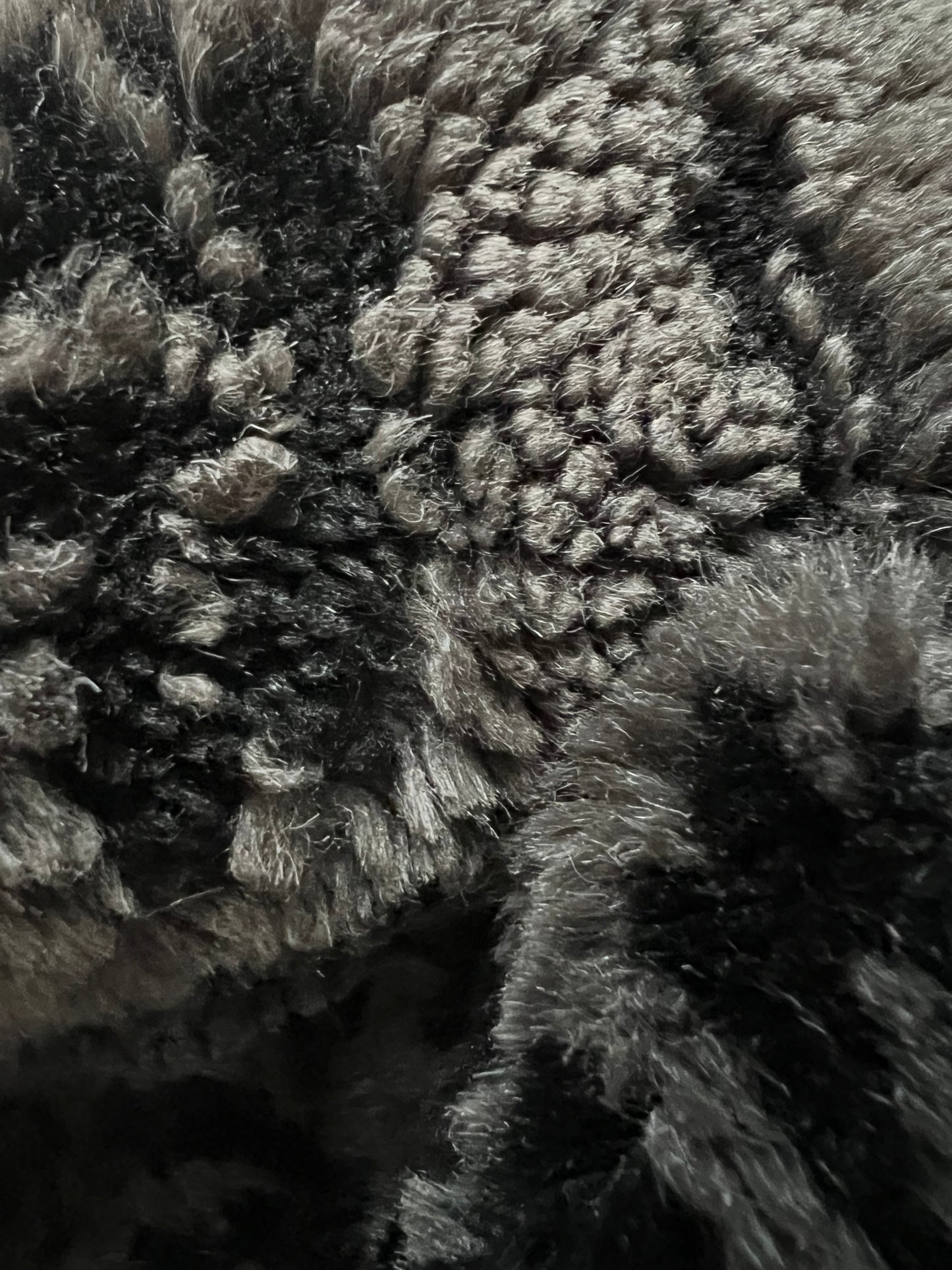 Vintage Kunstfell Weste Made in France – Dunkelgrau Schwarz Muster Bolero Oversized 38–42