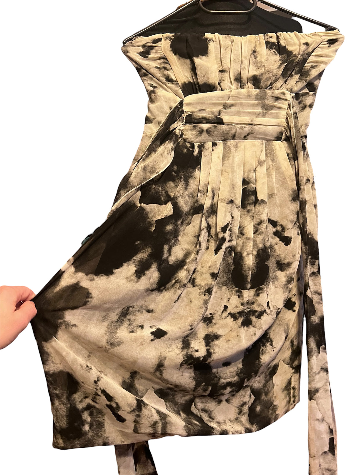 Samsøe Hanni Partykleid 32 34 XS XXS Schulterfrei Batik Kleid Schwarz Grau Chiffon Dark Gothic