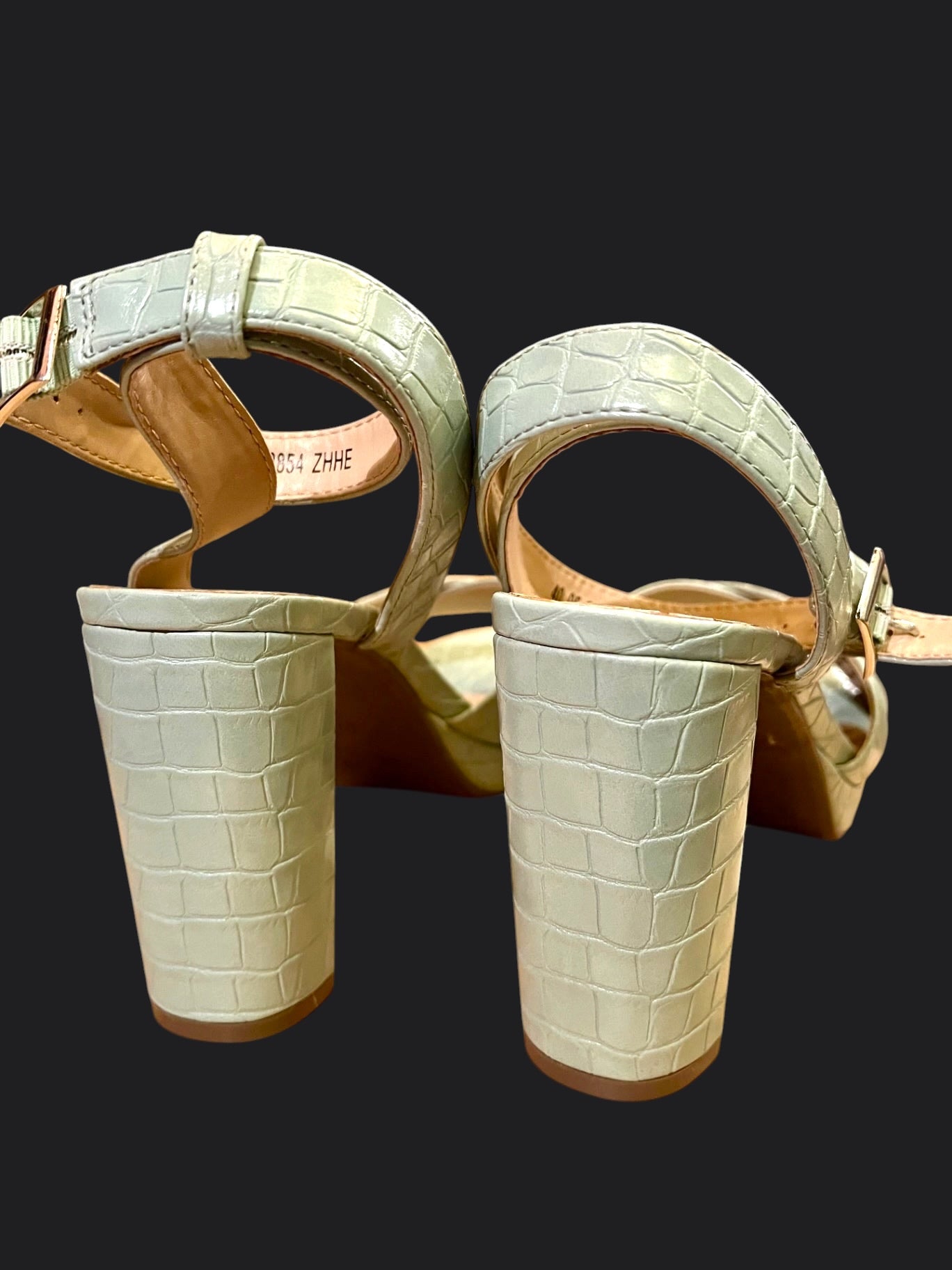Mintgrüne Kroko Plateau-Sandaletten Gr. 40 – Y2K High Heels mit Blockabsatz von XIT