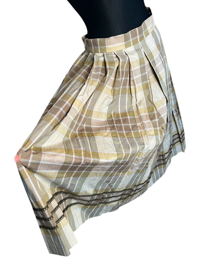 Vintage RASP Trachten Rock 42 Karo Grün Faltenrock A-Linie Grunge Academia Deadstock Neu m. Etikett