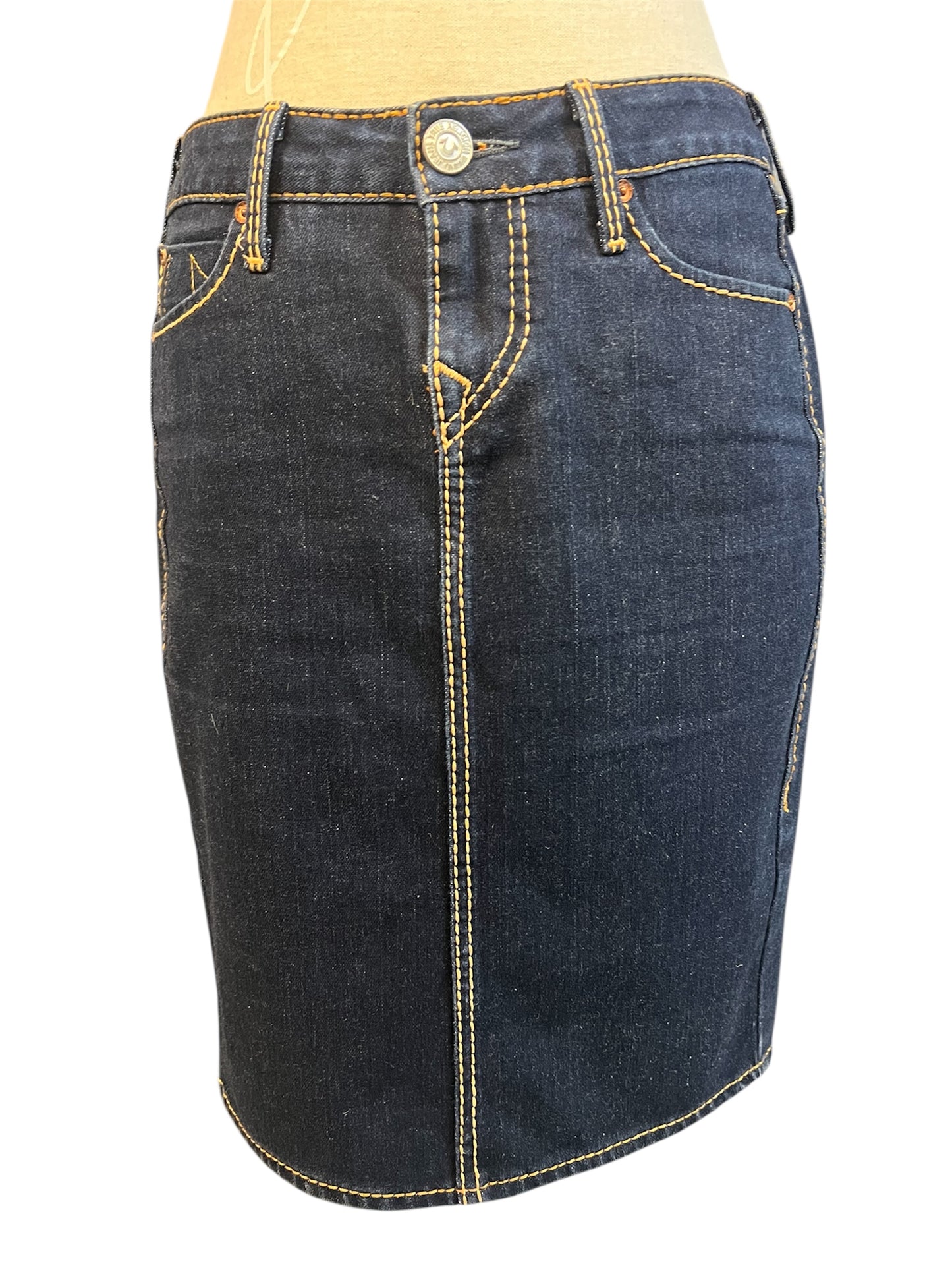 True Religion Jeansrock – Dunkelblau Denim Midi – Gehschlitz hinten – W29 / DE 38 - 40