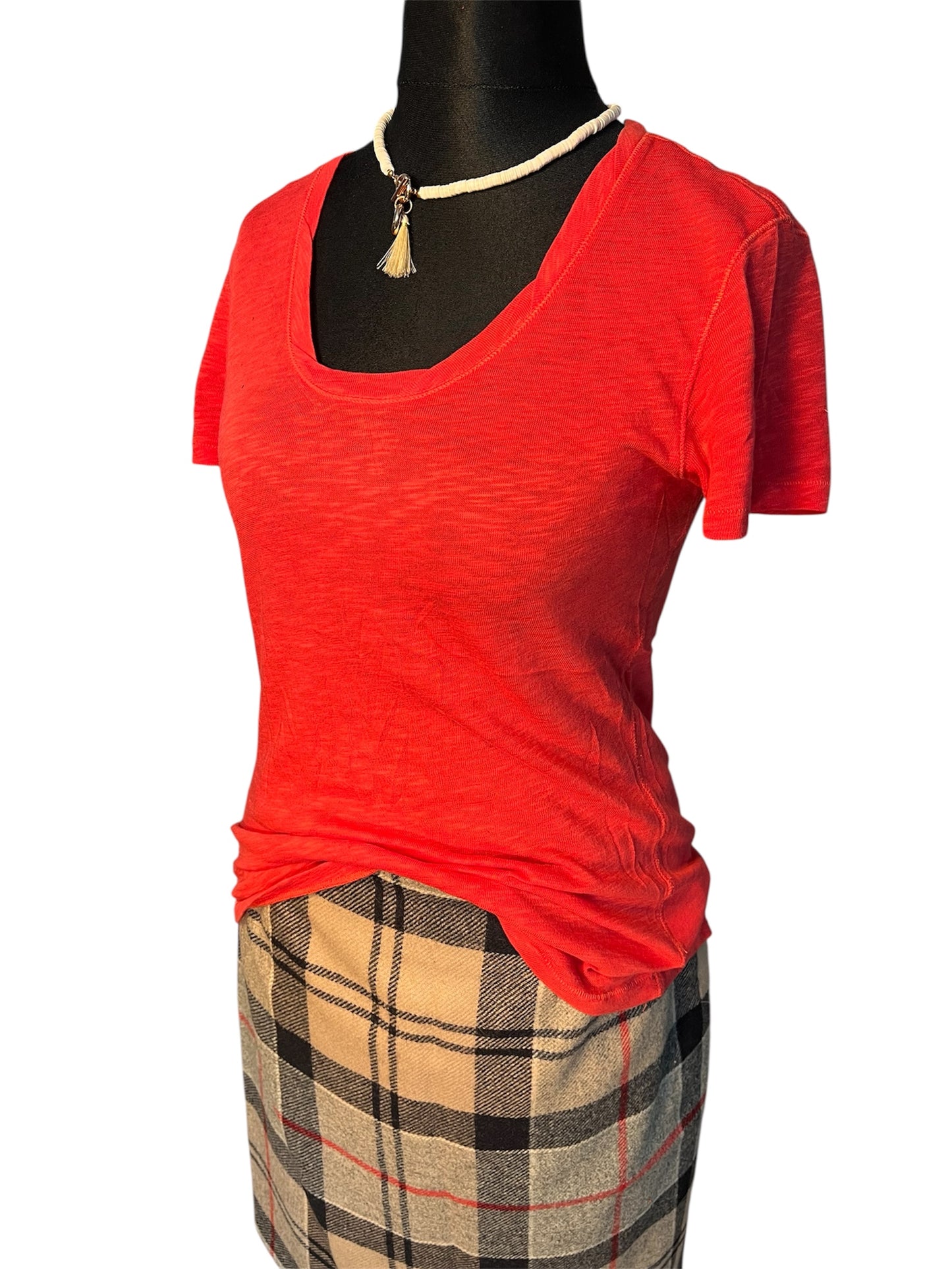 Vintage Marco Polo Shirt Gr. S - M figurbetont, rot, 100% Baumwolle, Flammengarn, Rundhals, 90s