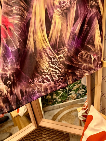 Y2K Vintage Kleid S 36 One Shoulder | Trompetenärmel & Metallschlange | Bunt & Transparent | Snake